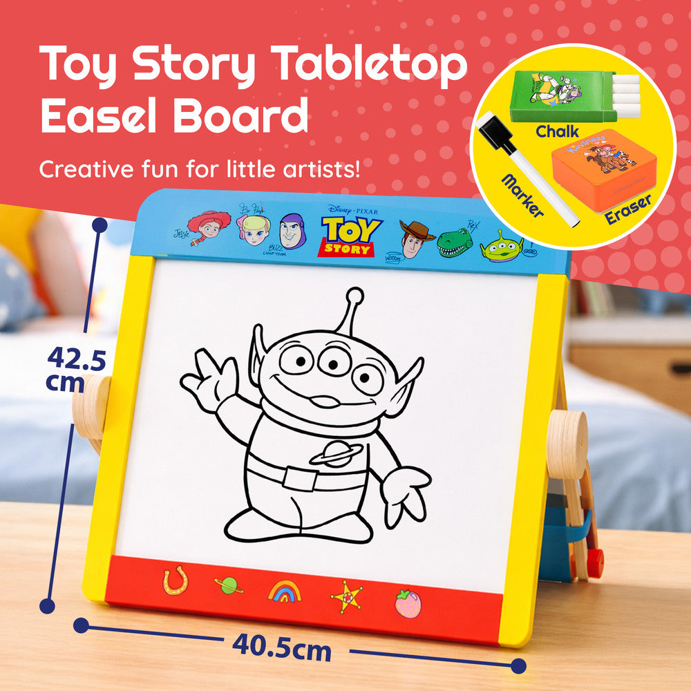 Children's Toy Story art easel — chalkboard side with chalk tray