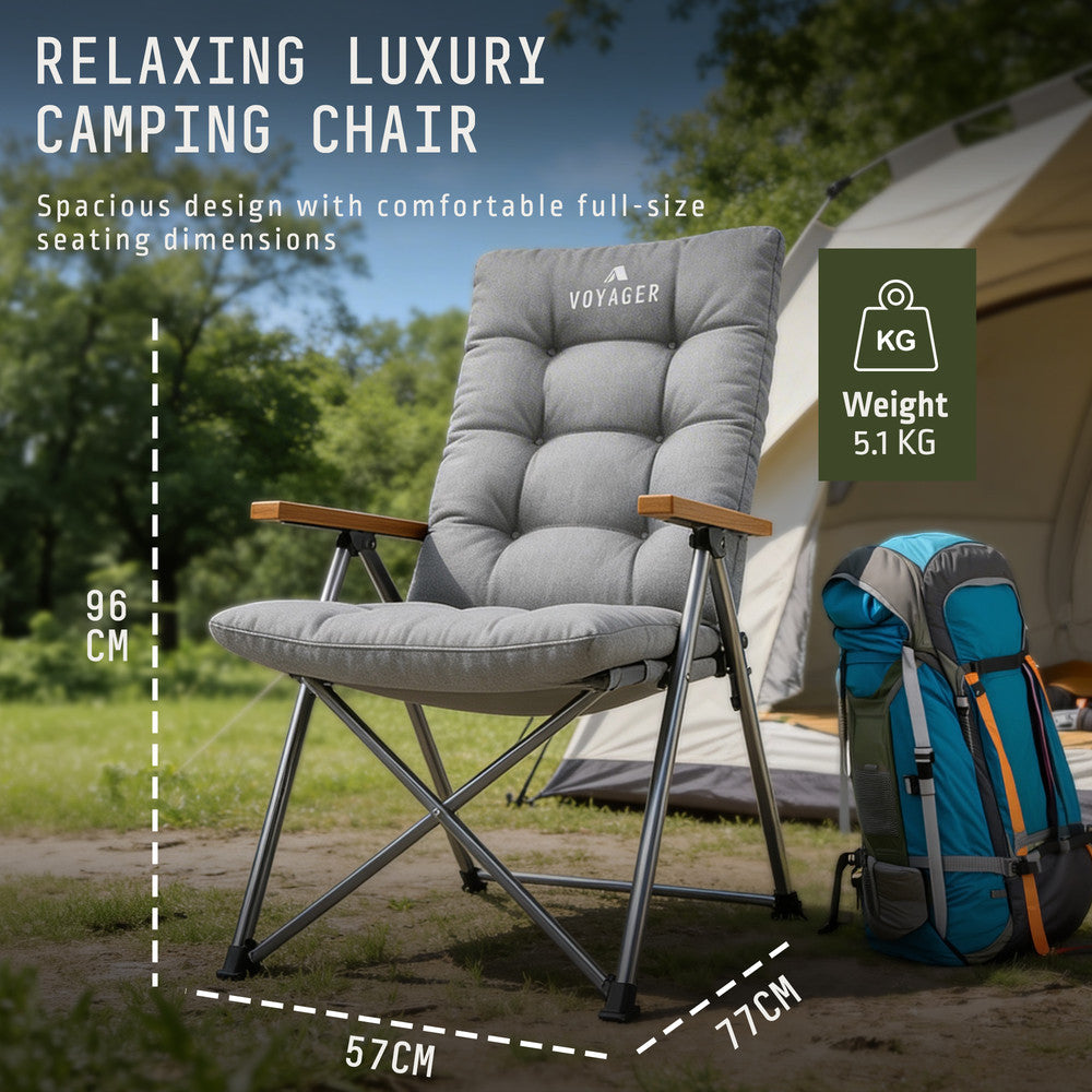 Voyager luxury camping chair with 3-position 120° recline – ergonomic back support for outdoor seating
