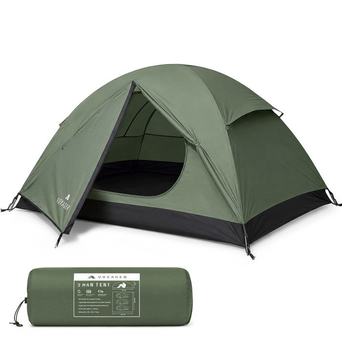 Blue 3 man tent with carry bag, waterproof dome camping tent 225x185x120cm