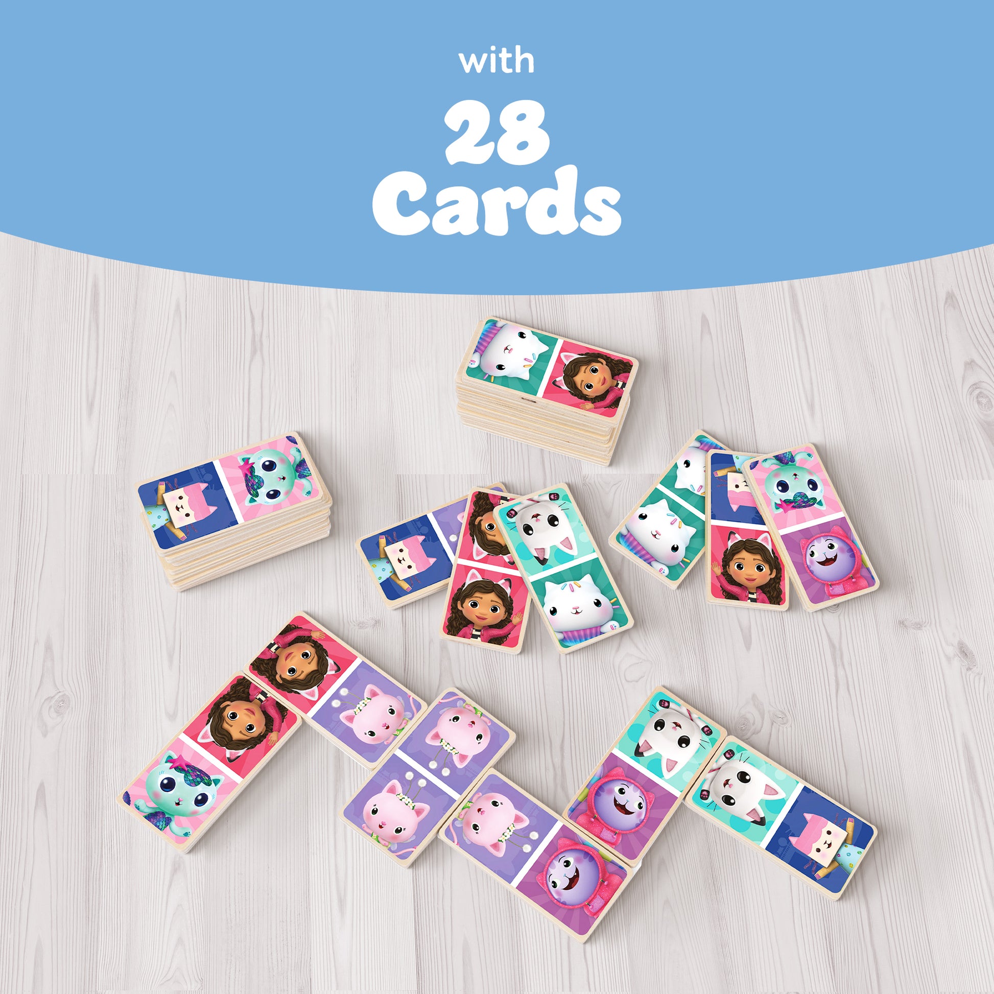Gabby's Dollhouse Dominoes – Durable Wooden Domino Pieces with Vibrant Character Illustrations – Educational Matching Game for Children