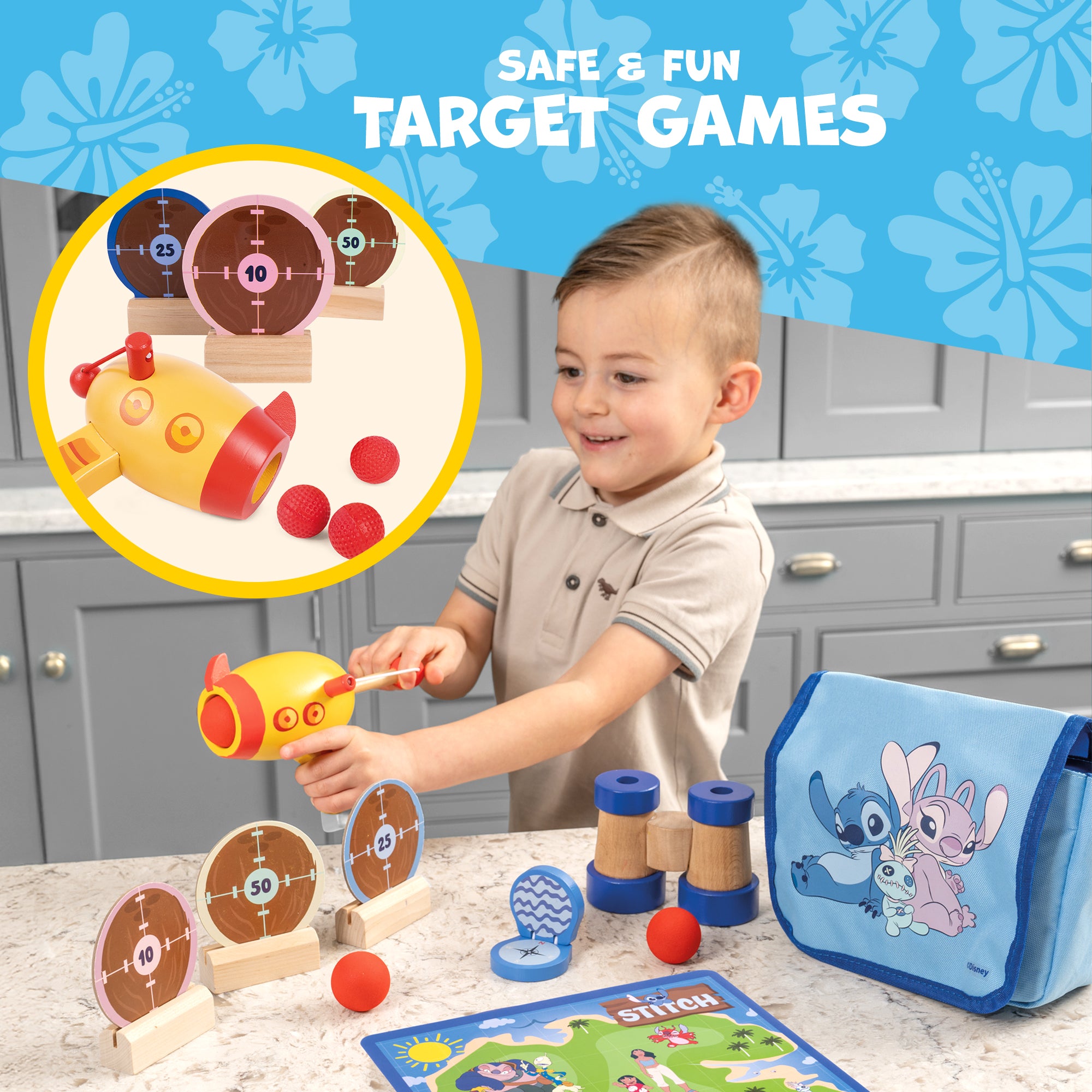Disney Lilo & Stitch Adventure Bag Playset – Kids’ Target Game with Toy Blaster, Wooden Targets, Binoculars & Travel Bag – Fun Outdoor & Indoor Activity Set