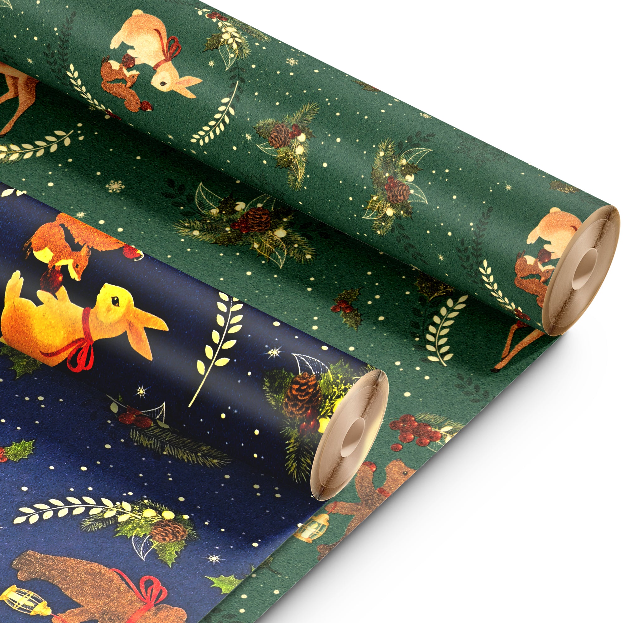 Kraft & Co 2 Pack Christmas Wrapping Paper Roll - Festive Designed Recyclable Kraft Paper, Perfect for Holiday Gifts, Arts & Crafts-Wrapping for a Merry Christmas (44.5cm x 25m)