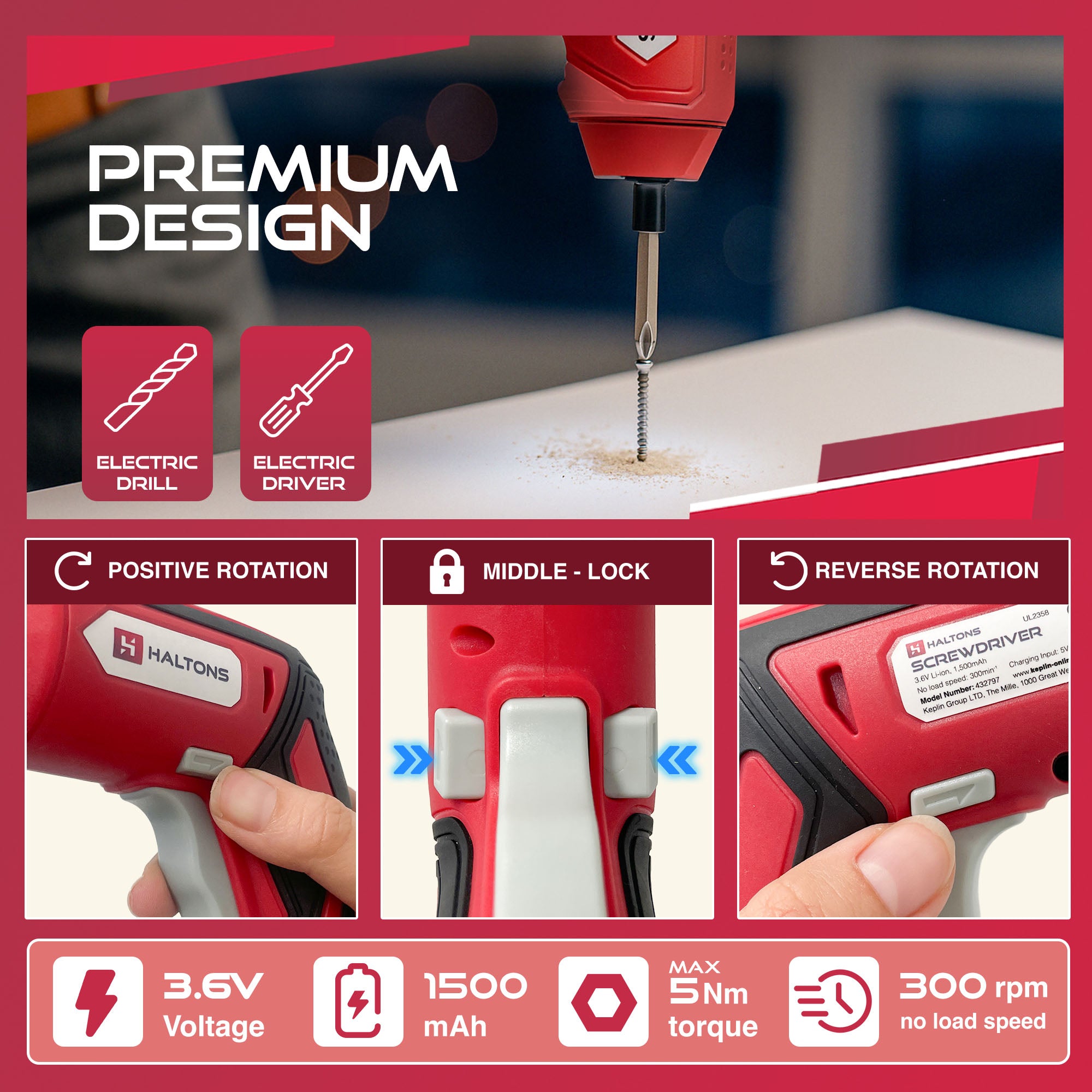 Haltons 25-Pc Electric Screwdriver Set – 3.6V Cordless Power Driver with 1500mAh Lithium Battery, 5.0Nm Torque, 300RPM, 25mm CRV Bits, LED Light – Compact Tool Kit for DIY, Home & Office Use