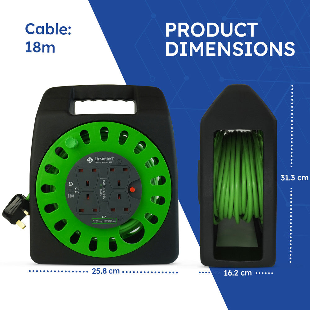 Desiretech Heavy-Duty Portable Cable Reel Extension Lead – 4 Shuttered Sockets, Thermal Cut-Out, Ergonomic Handle, Green/Black – Robust Extension Cord for Indoor Use – image 18
