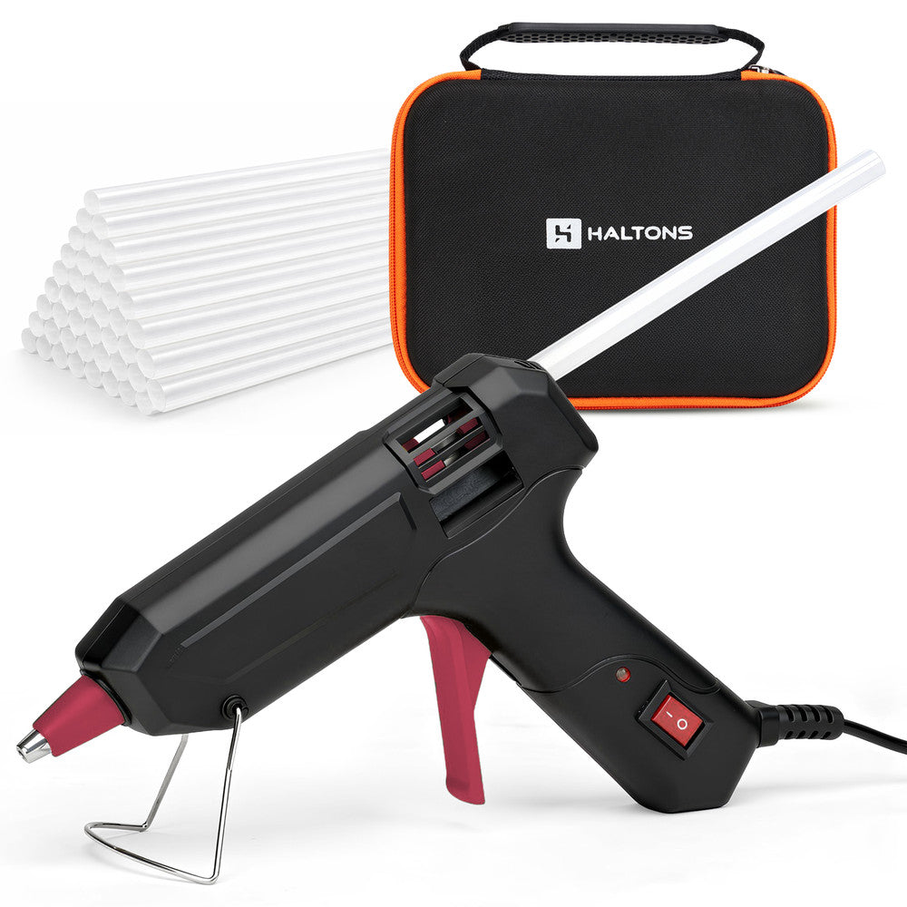 Haltons Hot Glue Gun - 20W Safe Electric Glue Gun with 50 Melt Glue Sticks (150mm x 7mm), Perfect for DIY, Arts, Crafts and Repair, Compatible with Wood, Glass, Metal, Plastic & Fabric - Black