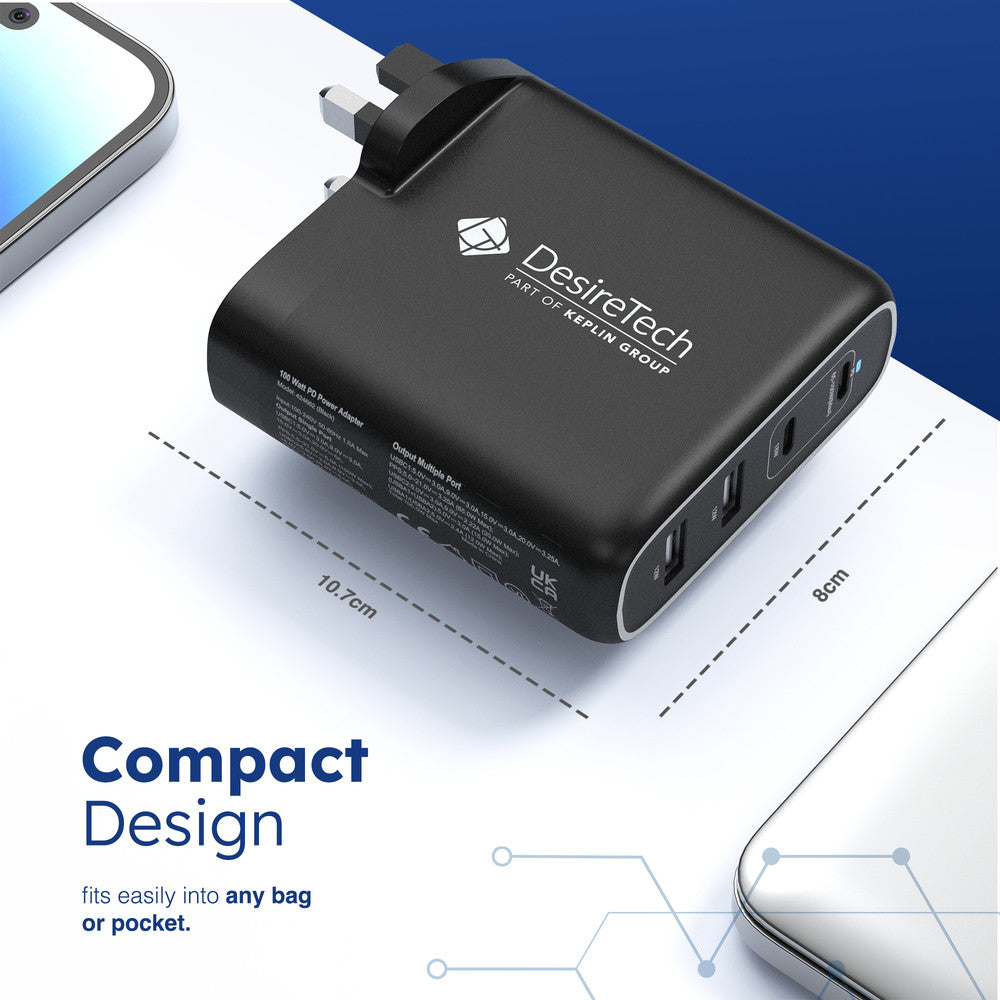 Desiretech 100W USB-C Charger with Cable & Pouch – Fast Charging 4-Port Adapter for MacBooks, iPhone 15, iPad, Samsung S Series, Google Pixel, Sony – image 2