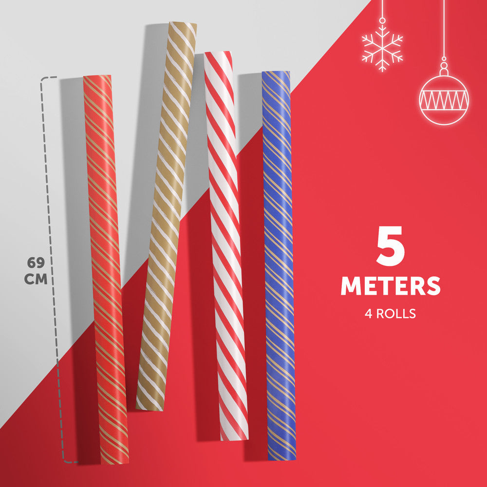 Kraft & Co 4 Pack 44cm x 5M of Gift Wrapping Paper, Quality Festive Designed Kraft Paper, Eco-Friendly, Recyclable Wrapping Paper Ideal for Gifts, Arts & Crafts (20M Total) – image 2