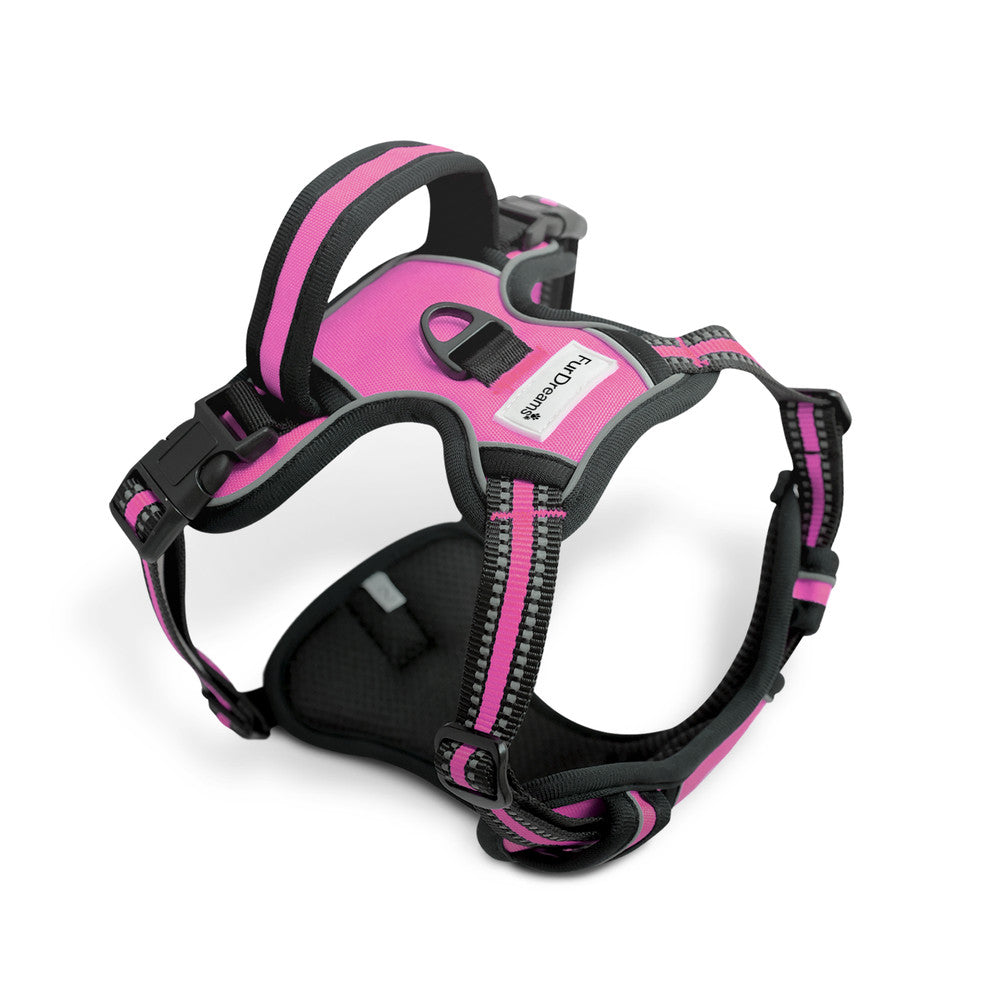 FurDreams Secure Padded Dog Harness – Comfortable No-Choke Vest with Reflective Strips, Non-Restrictive Fit, 4 Adjustable Straps, and Easy Clip-On Design