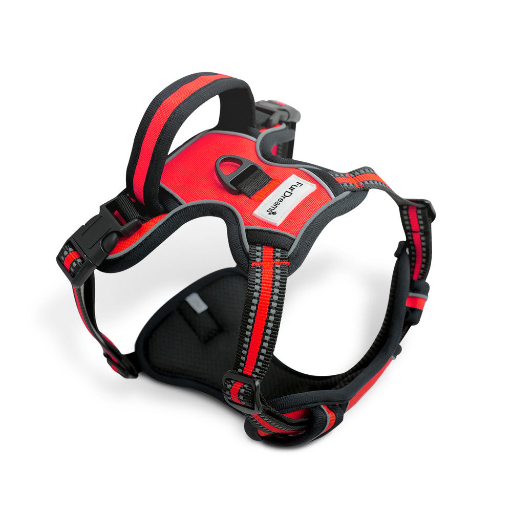 FurDreams Secure Padded Dog Harness – Comfortable No-Choke Vest with Reflective Strips, Non-Restrictive Fit, 4 Adjustable Straps, and Easy Clip-On Design