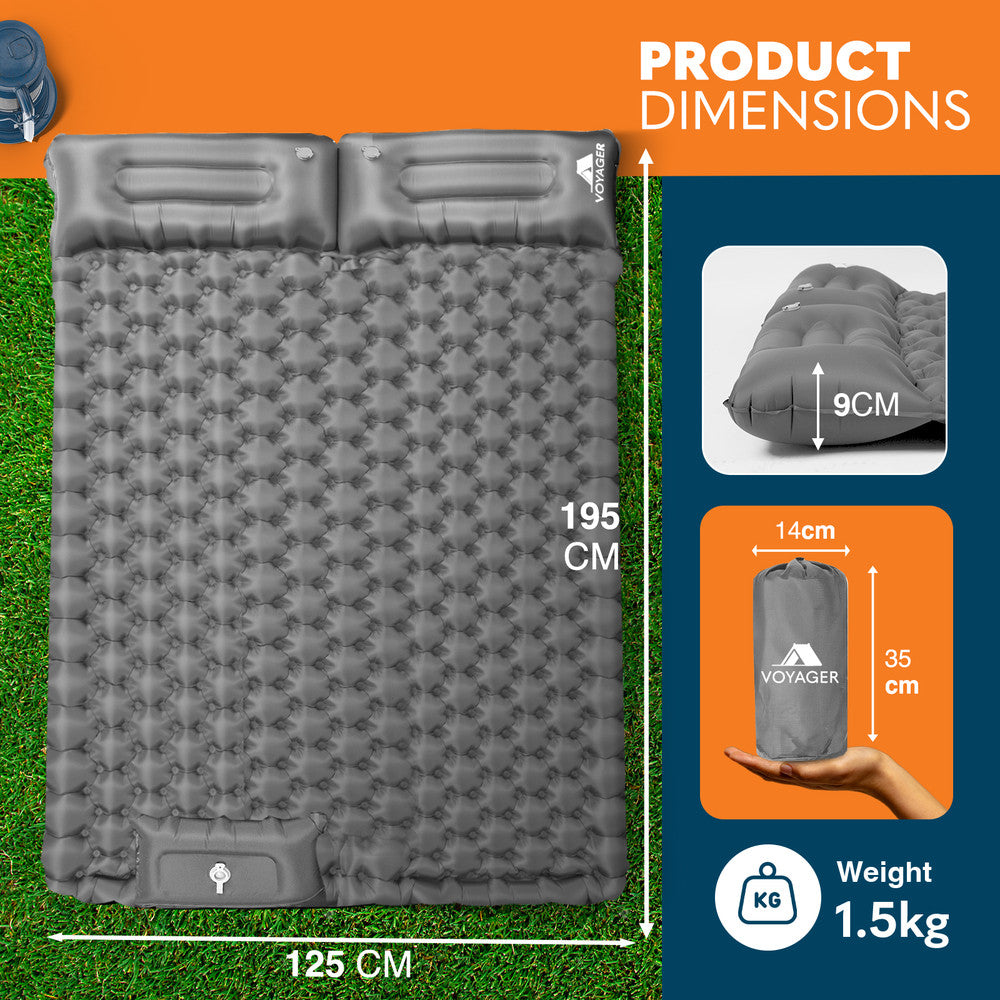 Grey double inflatable sleeping pad in use outdoors – comfortable camping mat for couples UK