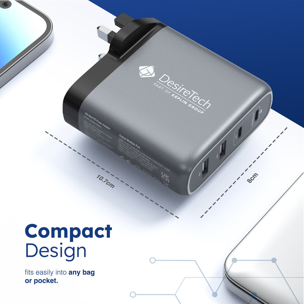 Desiretech 100W USB-C Charger with Cable & Pouch – Fast Charging 4-Port Adapter for MacBooks, iPhone 15, iPad, Samsung S Series, Google Pixel, Sony – image 12