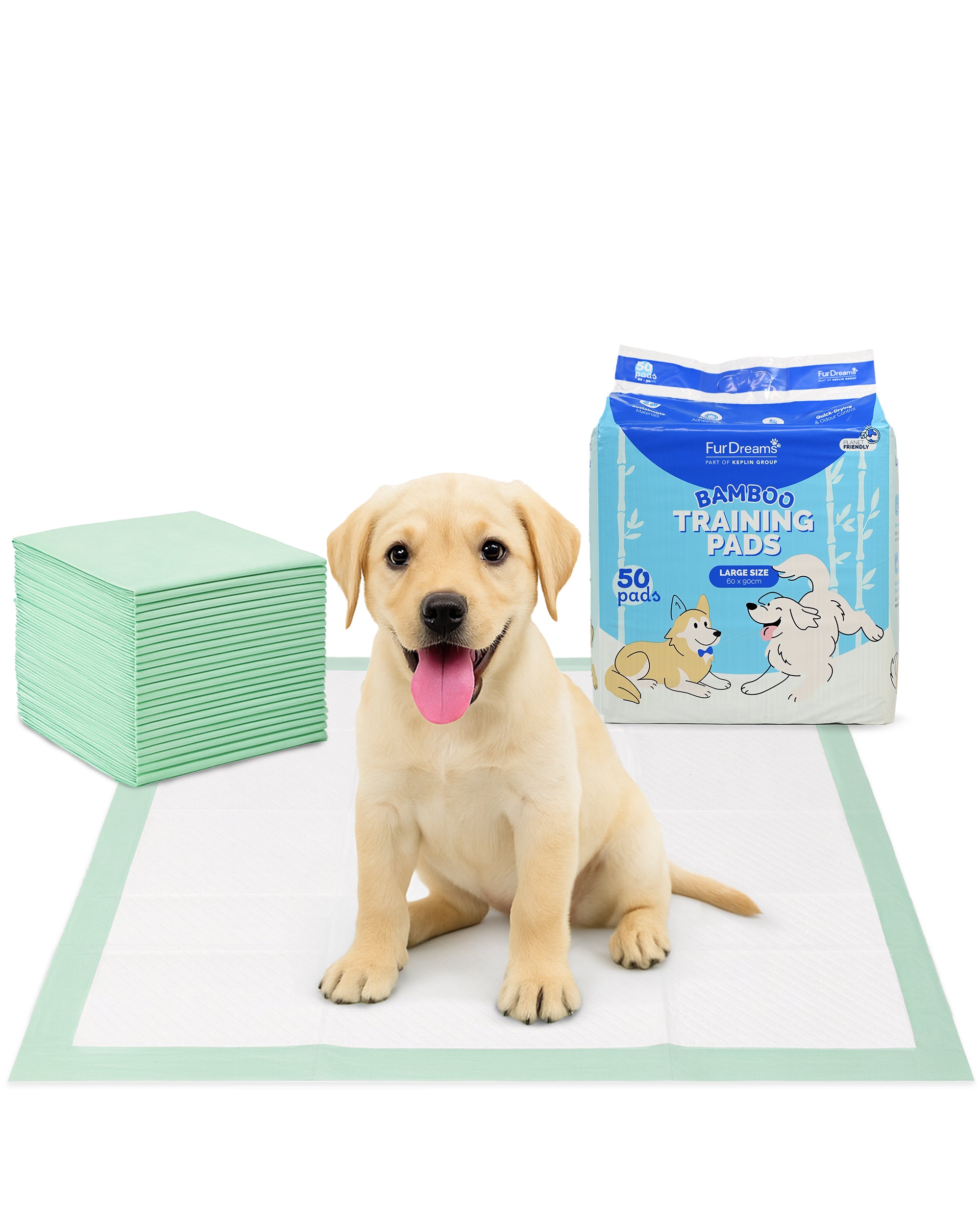 Furdreams Bamboo Puppy Training Pads - 50Pk, Super Absorbent, Odour Locking & Multi-Layered, Leak Proof, Quick Dry, Scented Attractant Disposable Training Mats for Dogs Pee Wee Piddle 50 Sheets