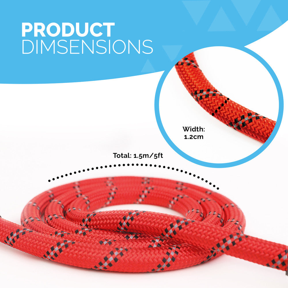FurDreams 1.5m (5ft) Slip-On Dog Lead – One-Size-Fits-All Leash with Soft Padded Handle, Reflective Threads, and Waste Bag Dispenser – Durable, Weather-Resistant Climbing Rope for Dogs
