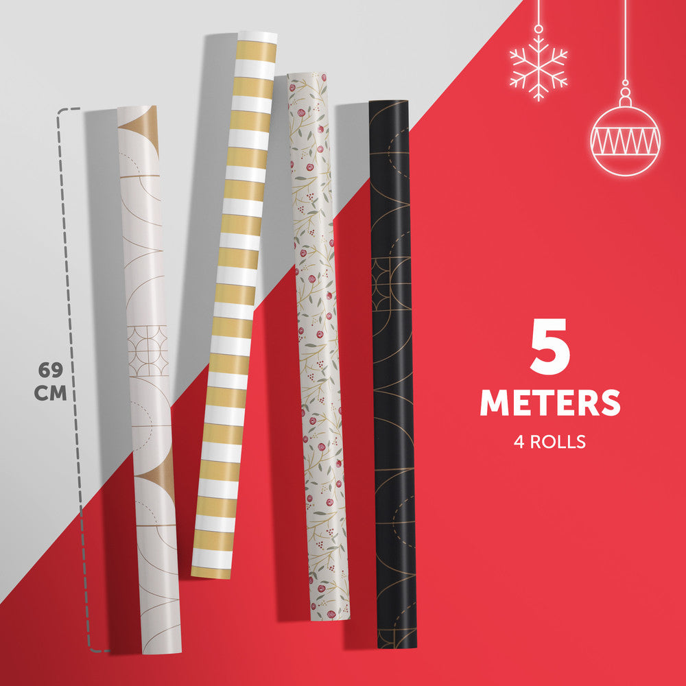 Kraft & Co 4 Pack 44cm x 5M of Gift Wrapping Paper, Quality Festive Designed Kraft Paper, Eco-Friendly, Recyclable Wrapping Paper Ideal for Gifts, Arts & Crafts (20M Total) – image 16