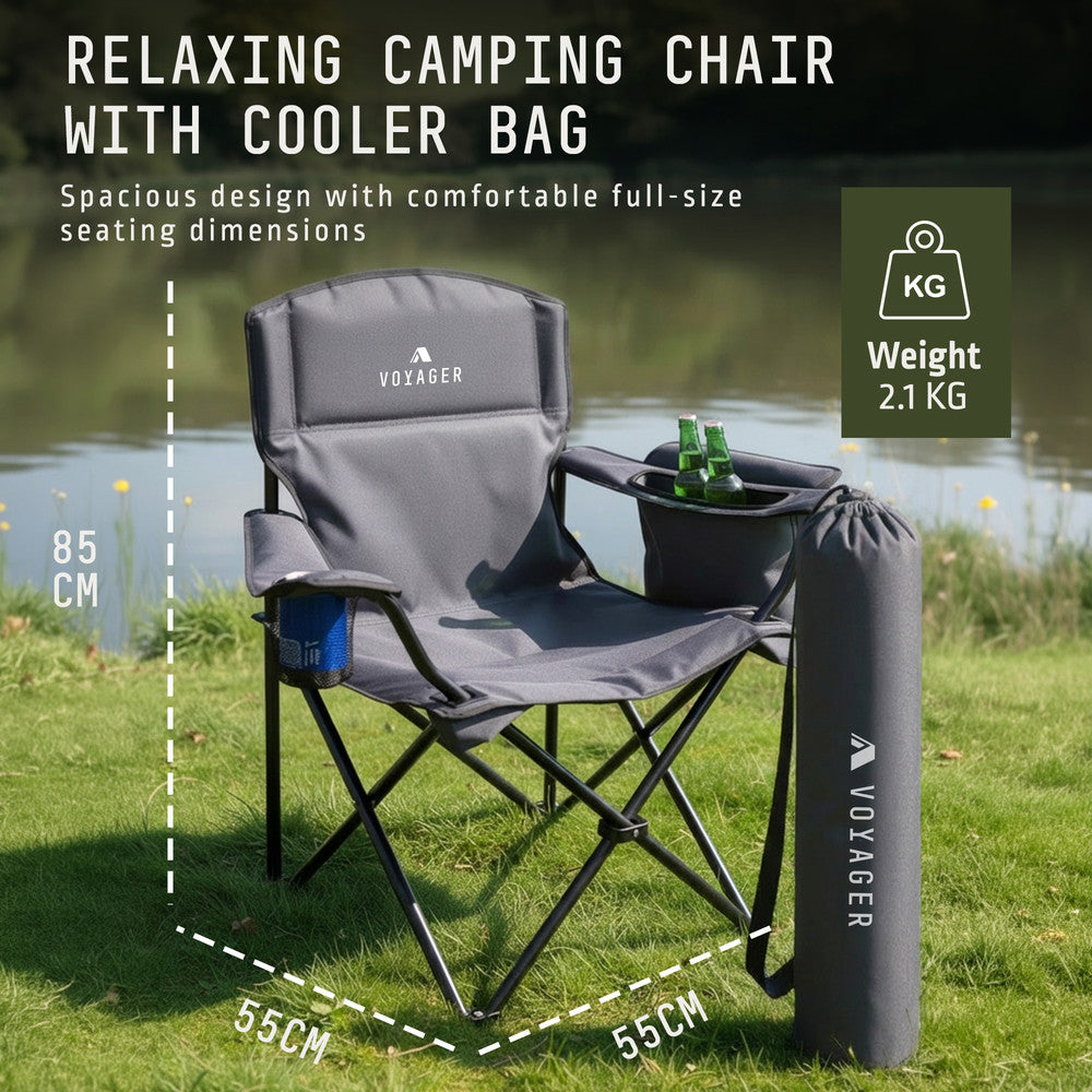 Folding Camping Chairs 2 Pack with Cooler Bag