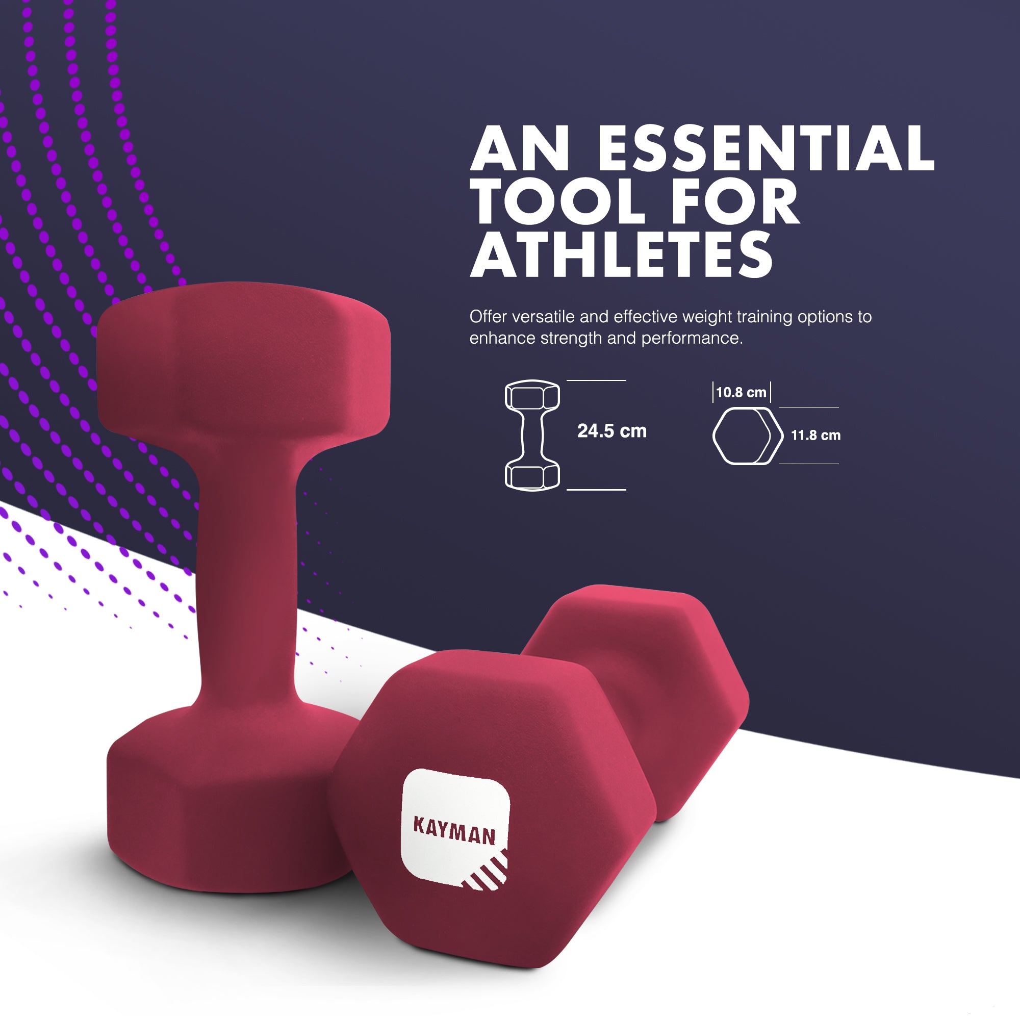 KAYMAN Neoprene Dumbbell Pair with Anti-Slip Grip, Hex Edges, Water-Resistant Surface & Workout Poster Guide - Weight Set for Home, Gym & Fitness Training Equipment (1kg 2kg 3kg 4kg 5kg 6kg 8kg 10kg)