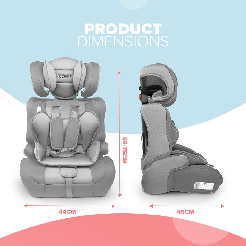 Kidoola Adjustable Car Seat for Toddlers & Children – Safety Certified Booster Seat, Comfortable Padding, 3 Age Functions, ECE R44/04 Certified, Up to 12 Years