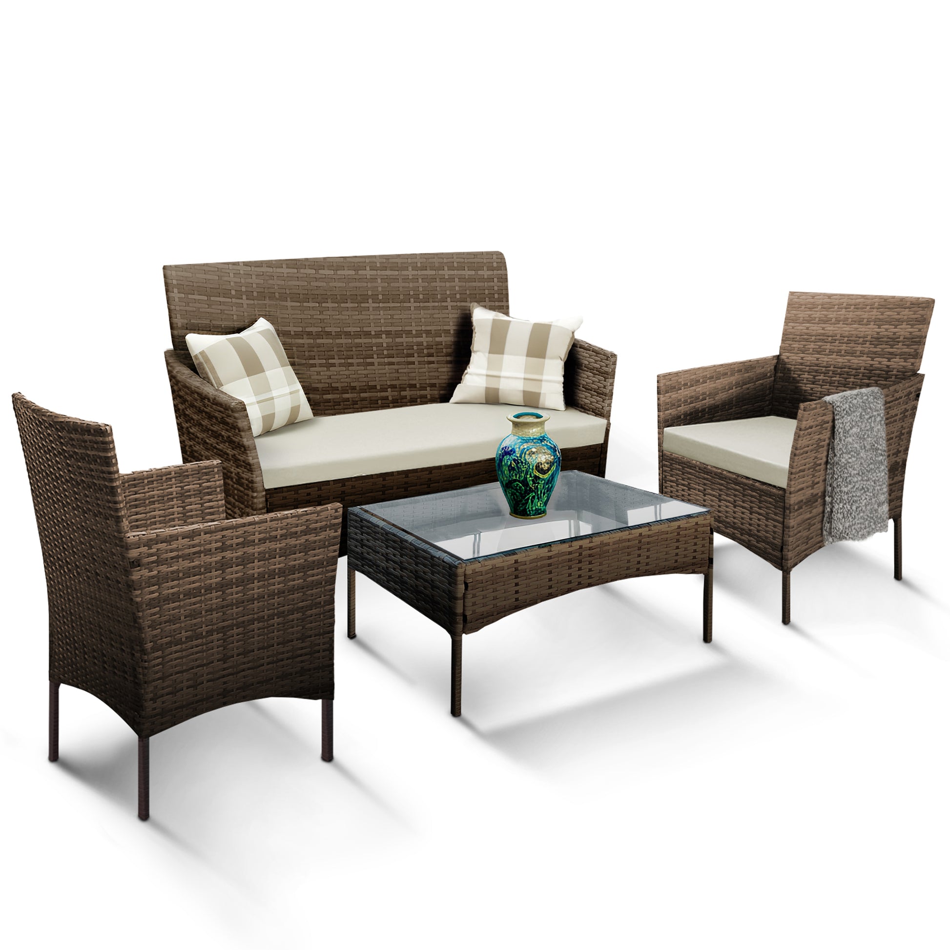 4 Piece Rattan Brown