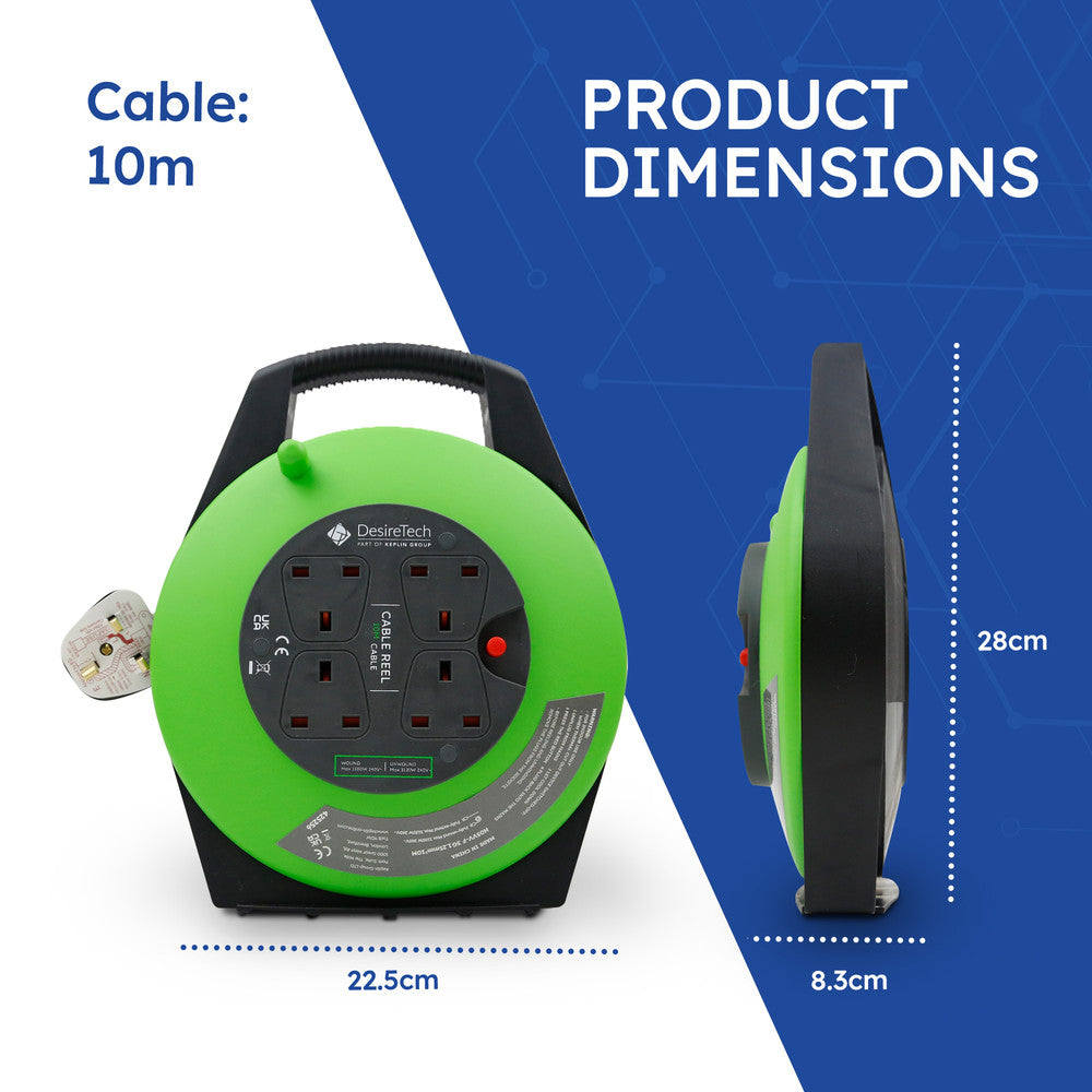 Desiretech Heavy-Duty Portable Cable Reel Extension Lead – 4 Shuttered Sockets, Thermal Cut-Out, Ergonomic Handle, Green/Black – Robust Extension Cord for Indoor Use – image 11