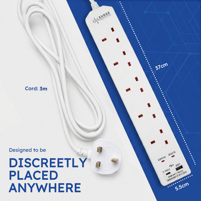 Desiretech 6 Gang Extension Lead, 1m