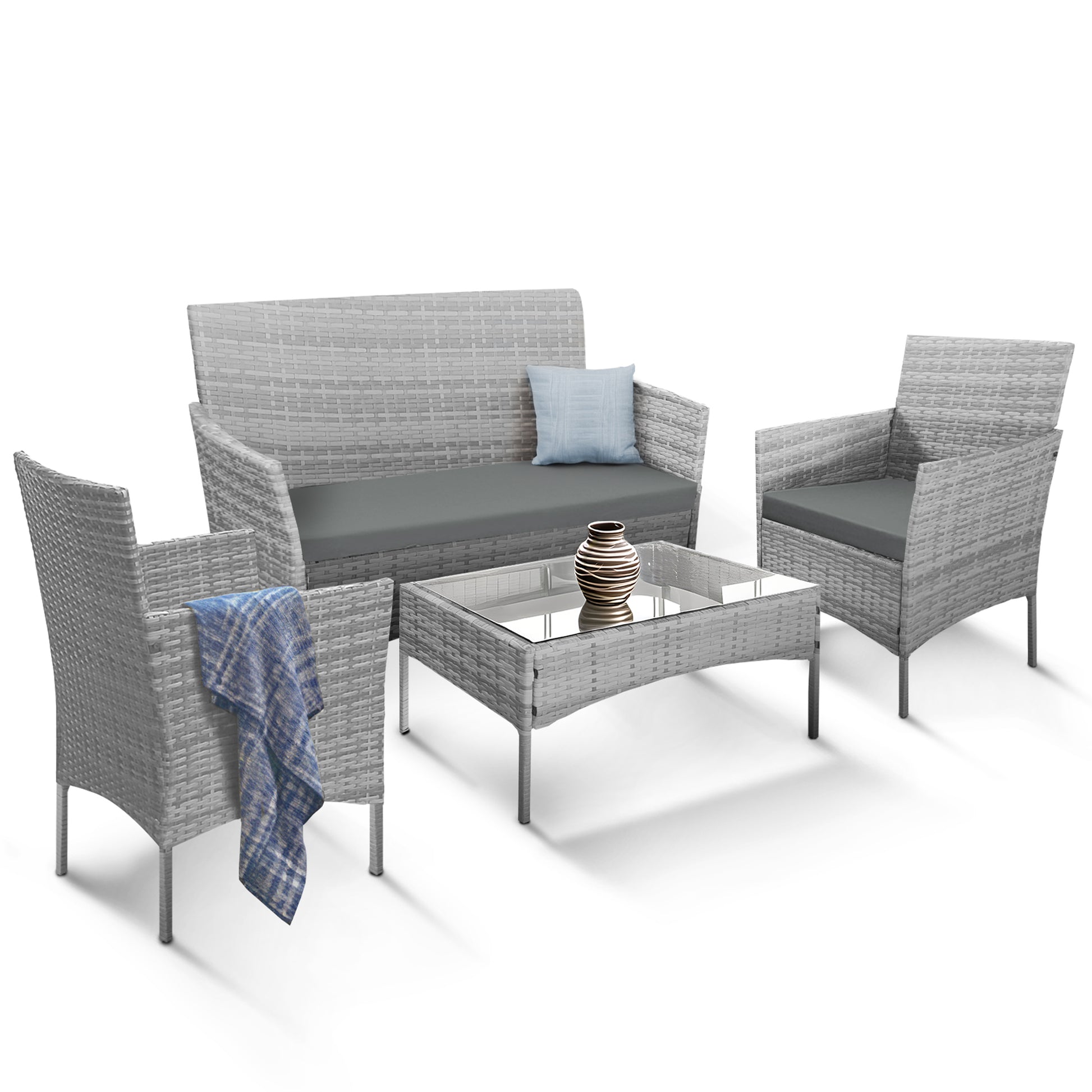 4 Piece Rattan Gray