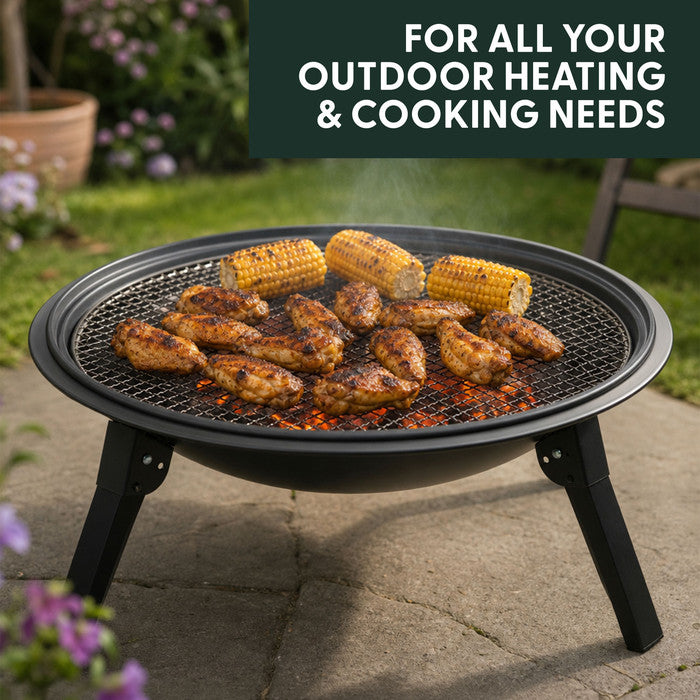 Stainless steel 304 BBQ grill on portable fire pit over open flame