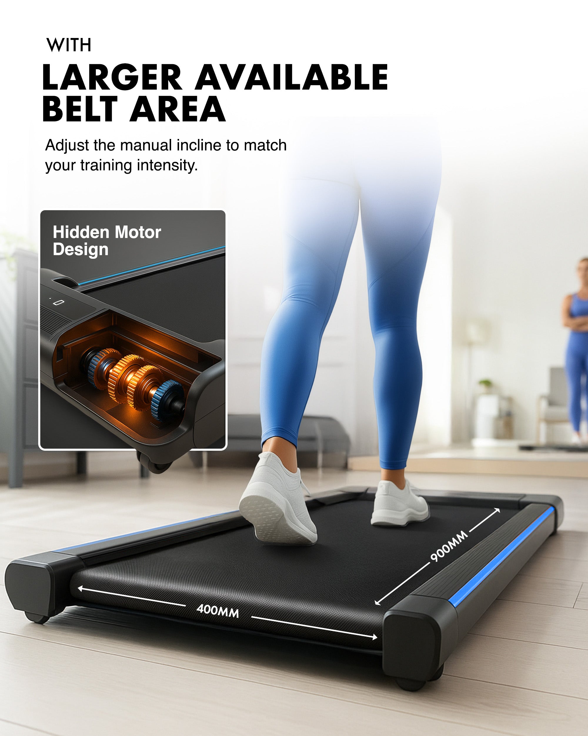 Kayman 3-in-1 Walking Pad Treadmill – Under Desk Electric Treadmill, Space-Saving, 120kg Capacity, 1–6km/h, Running, Walking & Working Modes, 2-Level Manual Incline, LED Display, Remote,900×400mm Belt