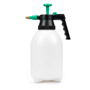 White 2L pressure sprayer with adjustable brass nozzle and black pump handle