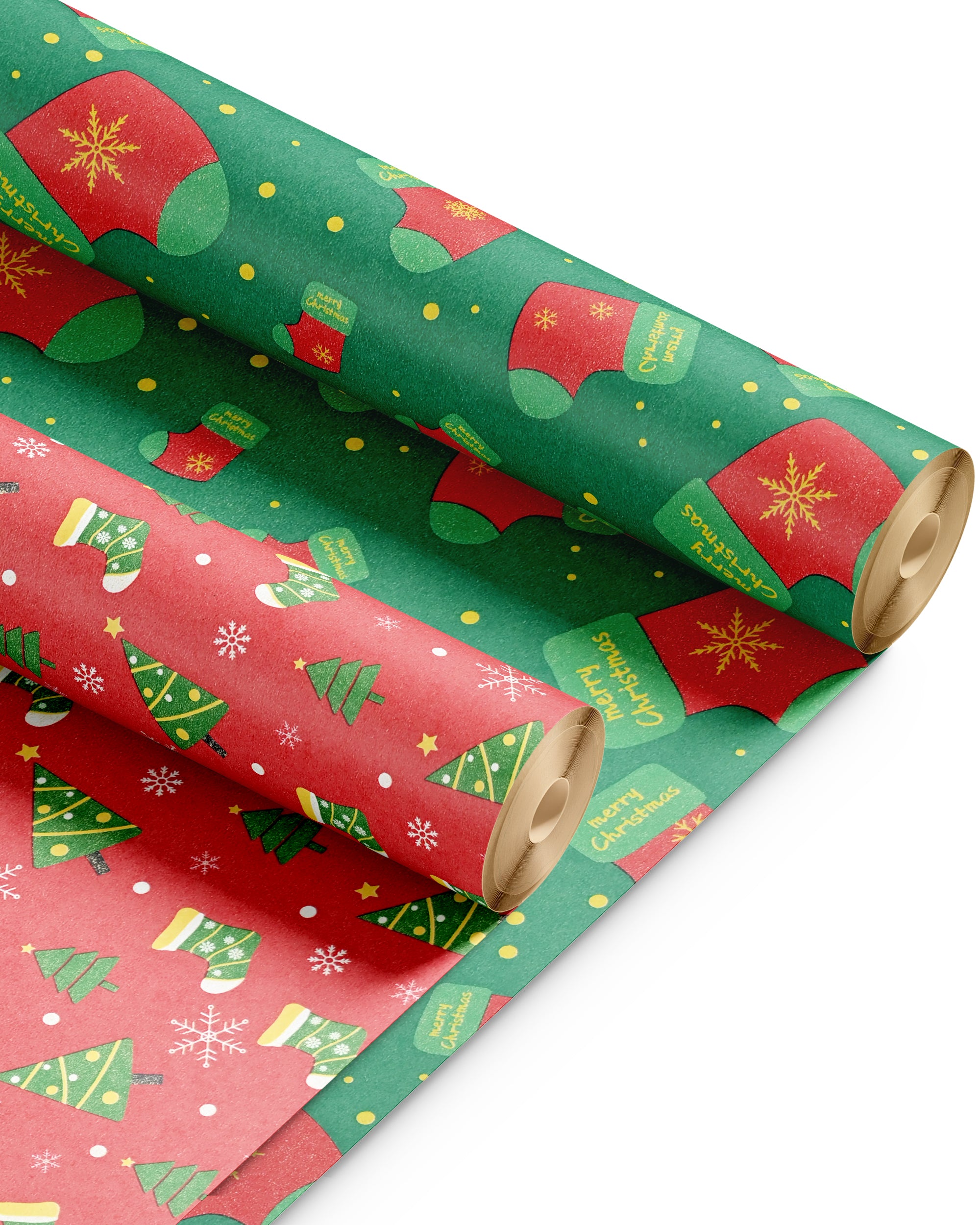 Kraft & Co 2 Pack Christmas Wrapping Paper Roll - Festive Designed Recyclable Kraft Paper, Perfect for Holiday Gifts, Arts & Crafts-Wrapping for a Merry Christmas (44.5cm x 25m)