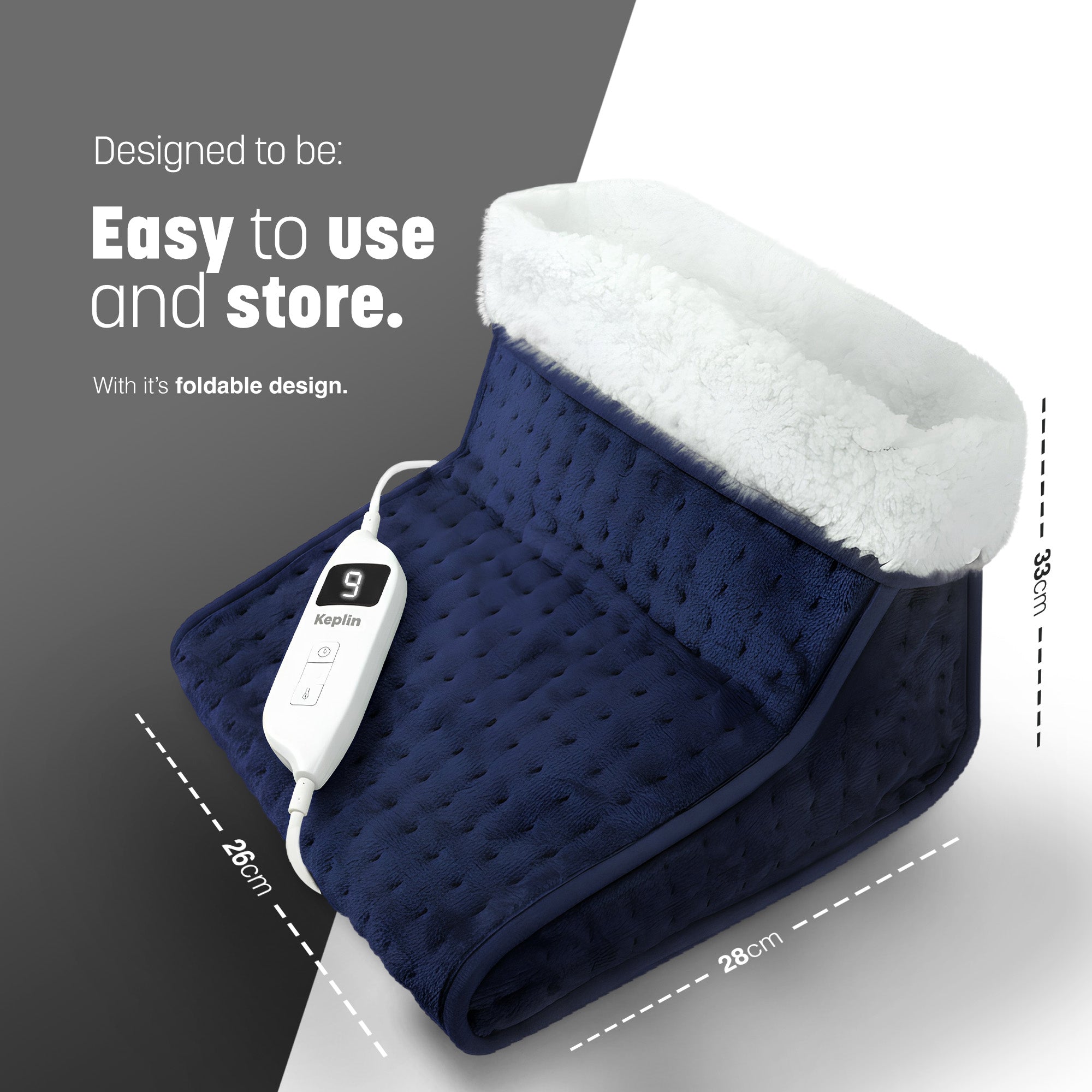 KEPLIN Electric Foot Warmer, 1 Pack - 4 Adjustable Temperature Settings, 90-Min Auto Shut-Off Timer, Overheat & Overcurrent Protection, Soft Fleece Lining, Washable Inner Sleeves (32x28x26cm)