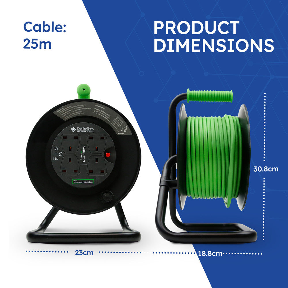 Desiretech Heavy-Duty Portable Cable Reel Extension Lead – 4 Shuttered Sockets, Thermal Cut-Out, Ergonomic Handle, Green/Black – Robust Extension Cord for Indoor Use – image 25
