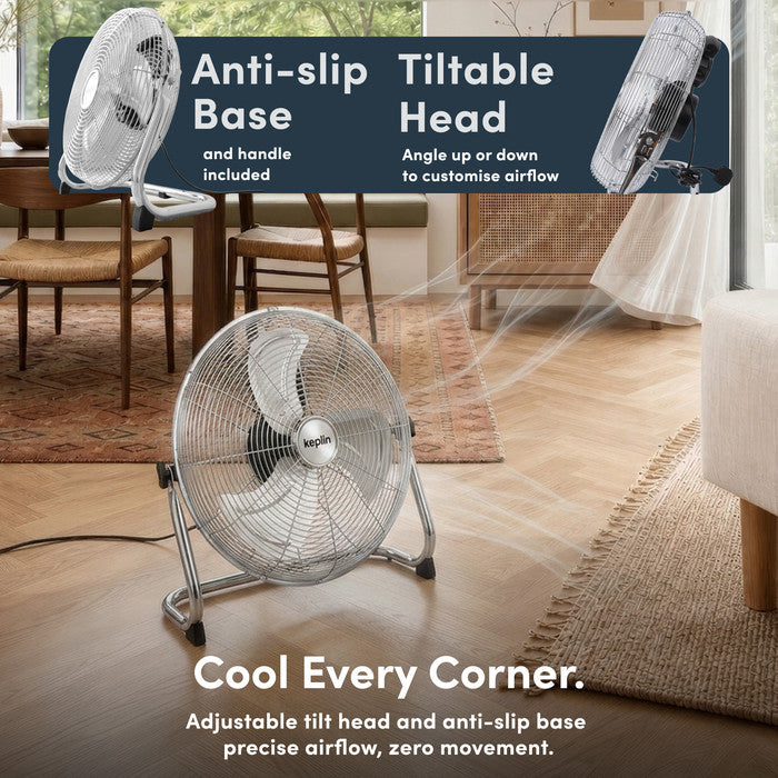 16 inch chrome metal floor fan side profile