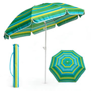 Voyager tilting beach umbrella 1.6m stripe – portable sun parasol with 6 ribs and 140gsm canopy, UK