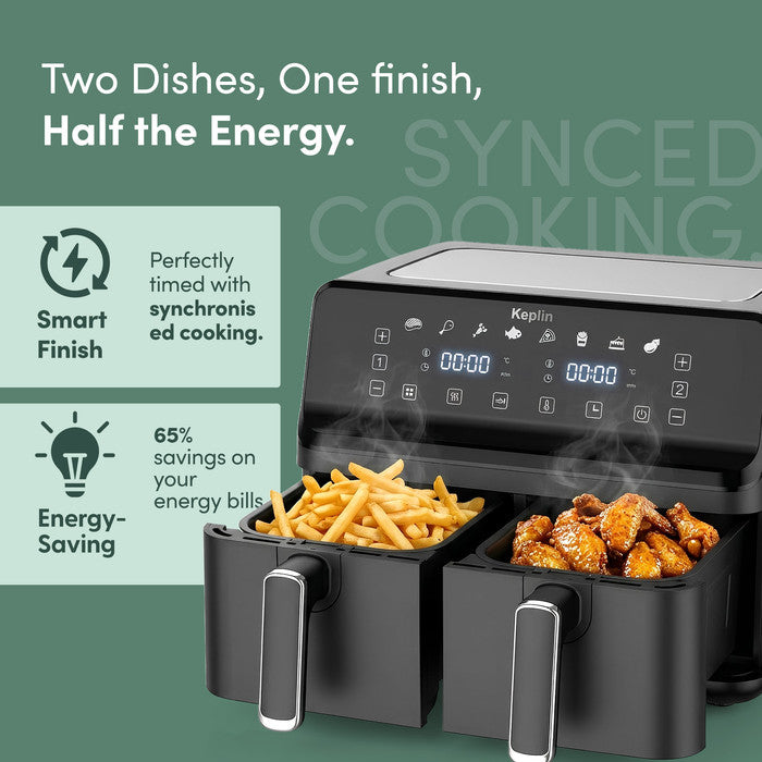 9L Dual Zone Air Fryer - 8-in-1 Cooking Functions - 2700W Energy-Saving Cooker - Family Size