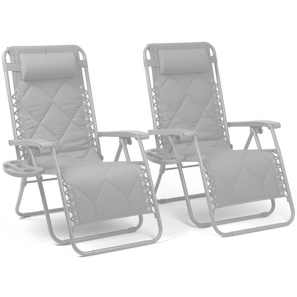 KEPLIN Set of 2 XXL Premium Heavy Duty Quilted Zero Gravity Chairs - Luxurious Garden Recliners, Adjustable Headrest, Cup & Phone Holder, Foldable, Easy to Clean Patio Sun Loungers