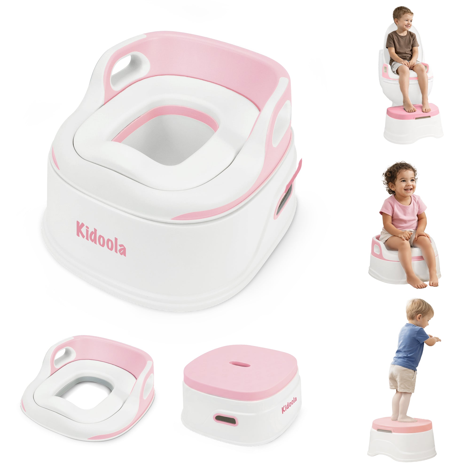 Grey 3-in-1 potty training seat and step stool – non-slip convertible potty chair for toddlers