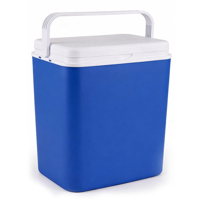 Blue 30L Insulated Cool Box with White Lid and Foldable Handle