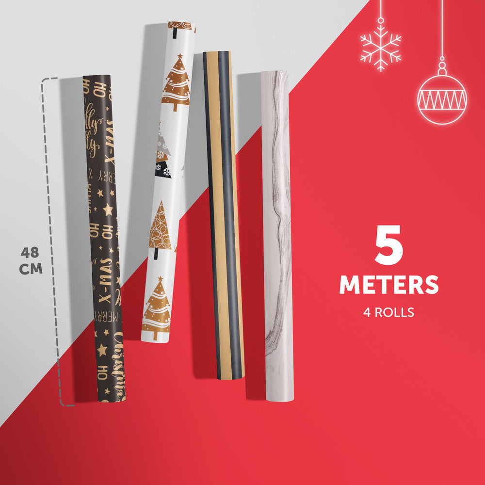 Kraft & Co 4 Pack 44cm x 5M of Gift Wrapping Paper, Quality Festive Designed Kraft Paper, Eco-Friendly, Recyclable Wrapping Paper Ideal for Gifts, Arts & Crafts (20M Total) – image 9