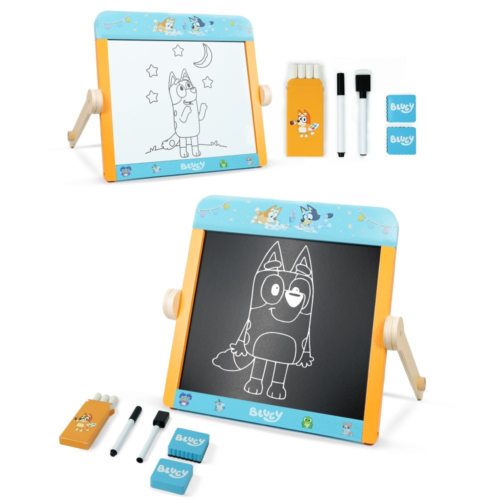 Bluey tabletop easel 2-in-1 chalkboard and whiteboard – portable drawing board for kids ages 3+ UK