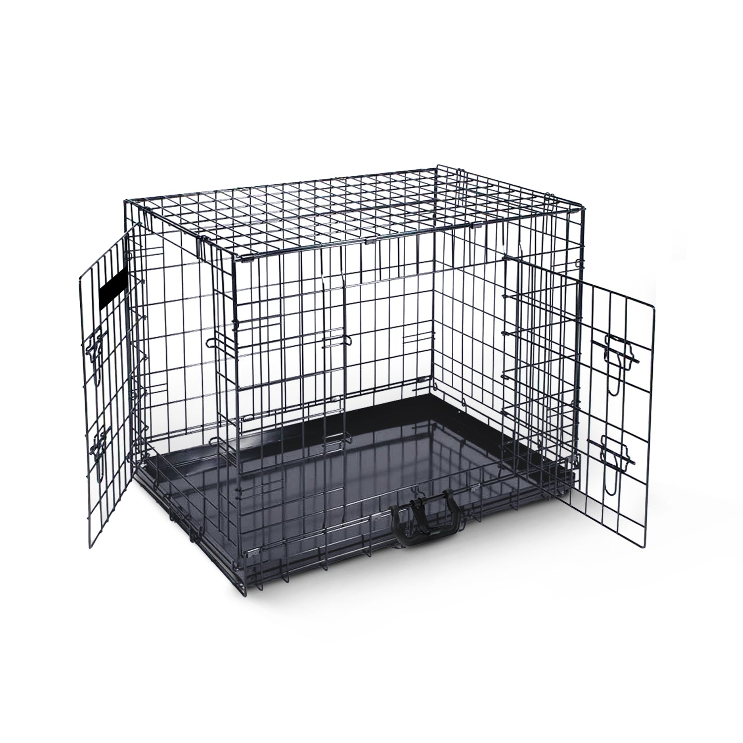 FurDreams Heavy Duty Dog Crate – Black Metal Folding Cage with Dual Doors, Chew-Resistant Plastic Tray, and Carry Handle – Perfect for Puppy Training