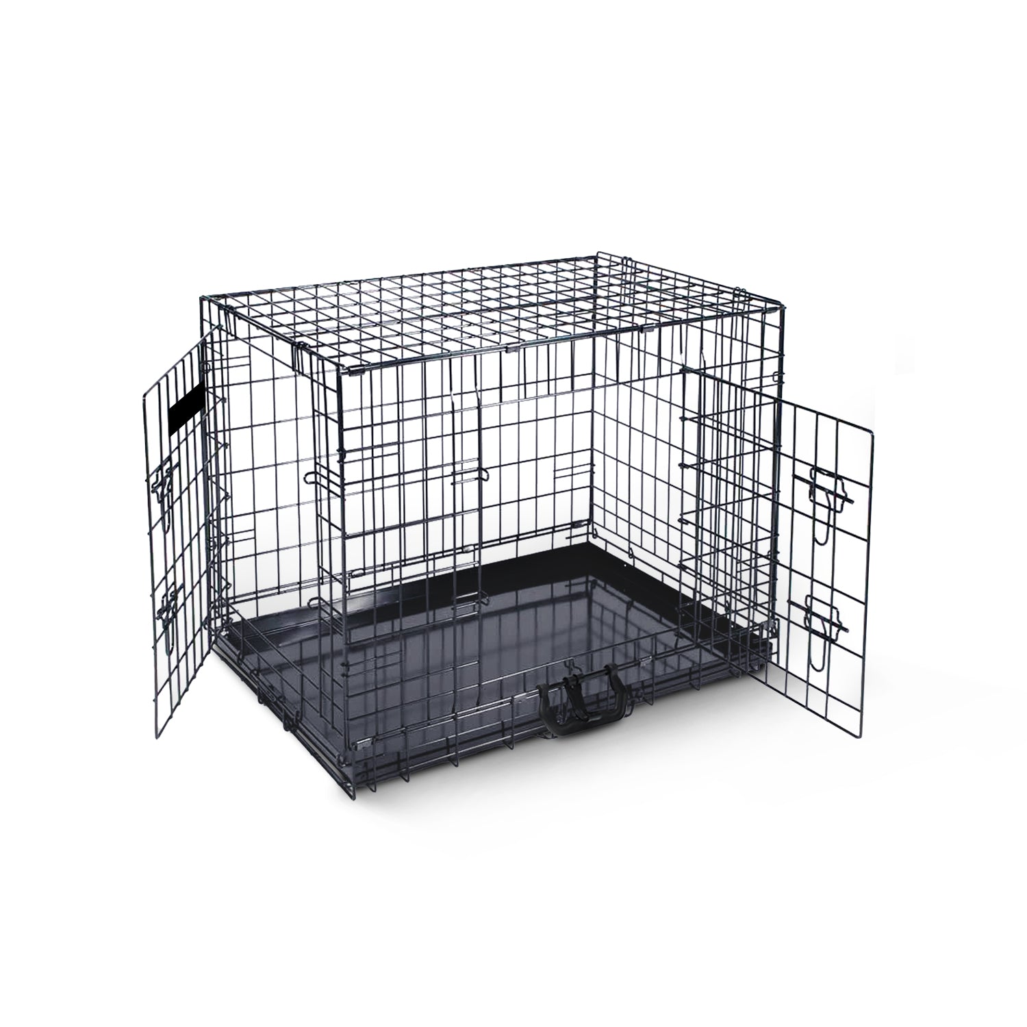 FurDreams Heavy Duty Dog Crate – Black Metal Folding Cage with Dual Doors, Chew-Resistant Plastic Tray, and Carry Handle – Perfect for Puppy Training