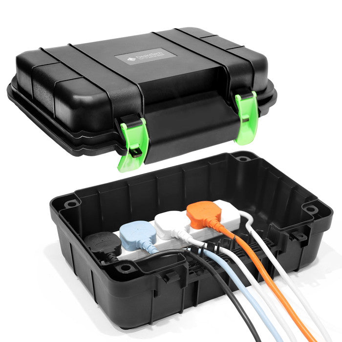 Desiretech Weatherproof Outdoor Electric Box with and with out 4 Gang 10m Extension Lead – IP54 Rated, Heavy-Duty Power Supply for Garden Tools, Christmas Lights, and DIY Tasks