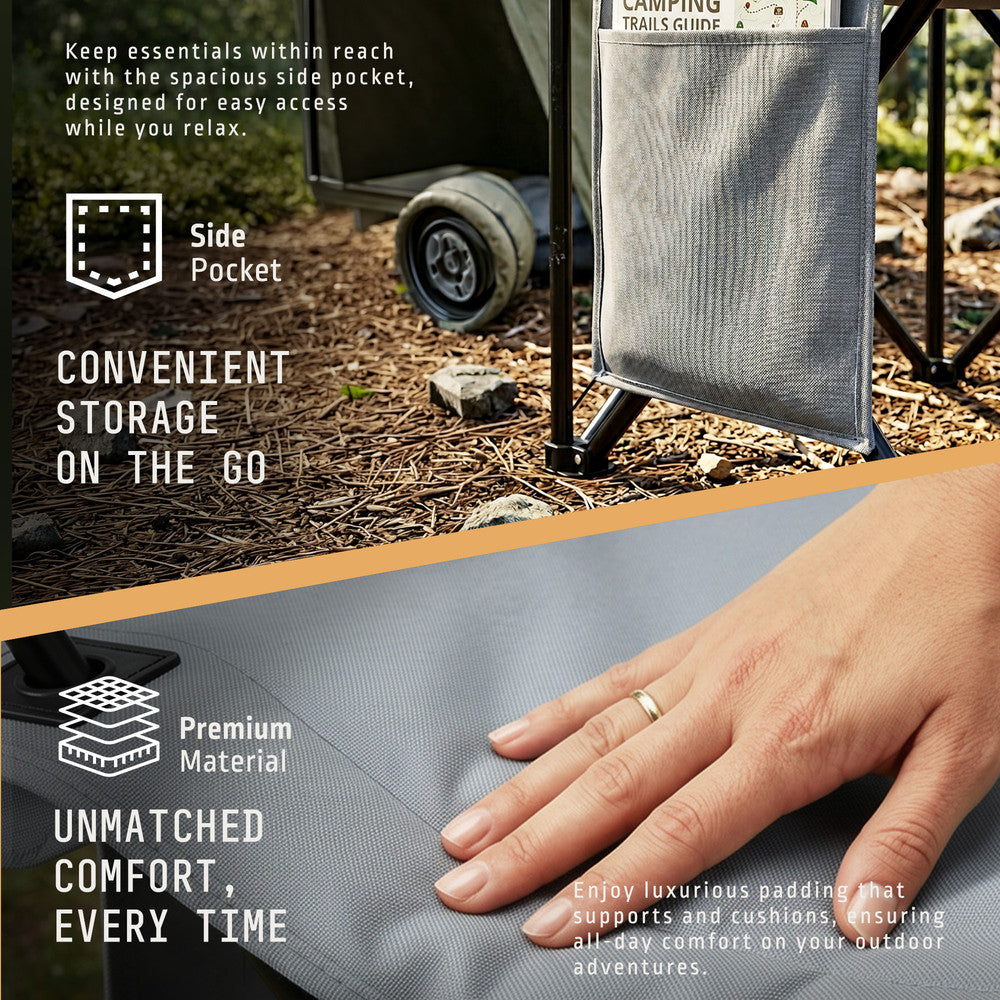 Folding camping chairs grey with water-resistant polyester fabric – 2.7kg each with carry bag and shoulder strap
