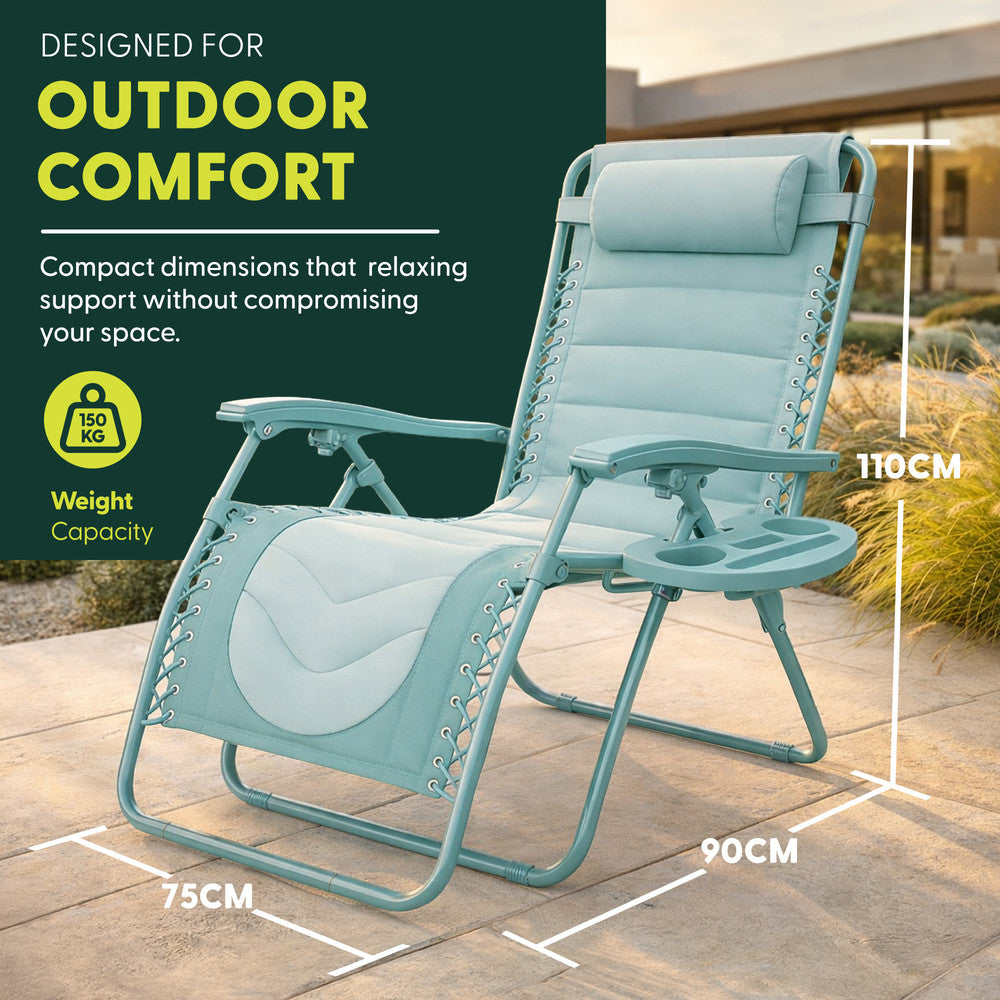 KEPLIN 2 Pack XXL Premium Heavy-Duty Colour Block Zero Gravity Chairs, Adjustable Headrest, Cup & Phone Holder, Foldabl