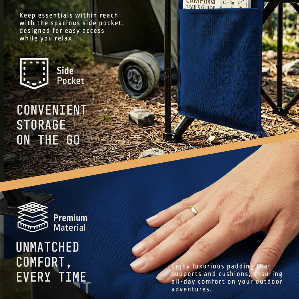 Folding camping chairs navy with water-resistant polyester fabric – 2.7kg each with carry bag and shoulder strap