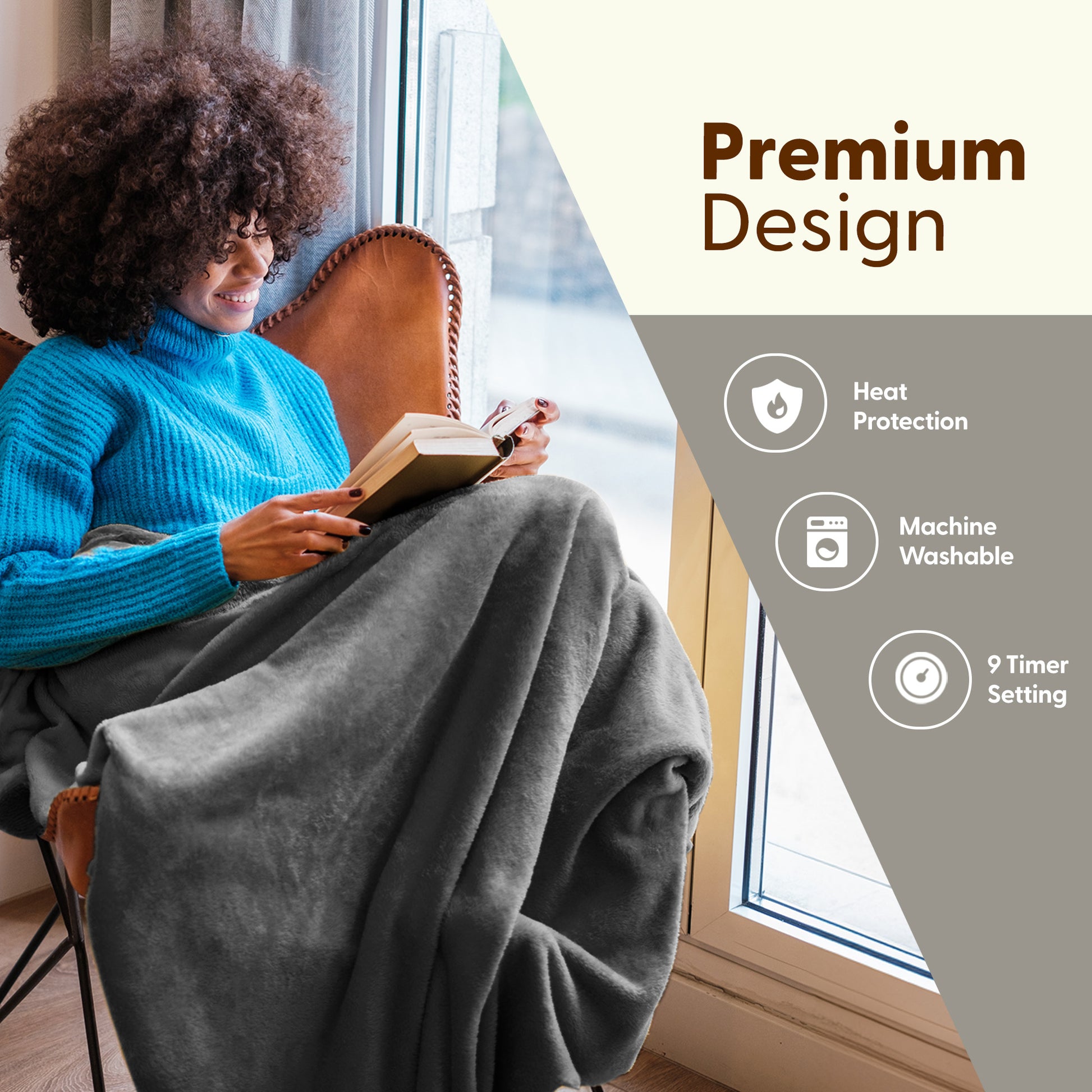 Electric Heated Throw Blanket with 9 Heat Settings