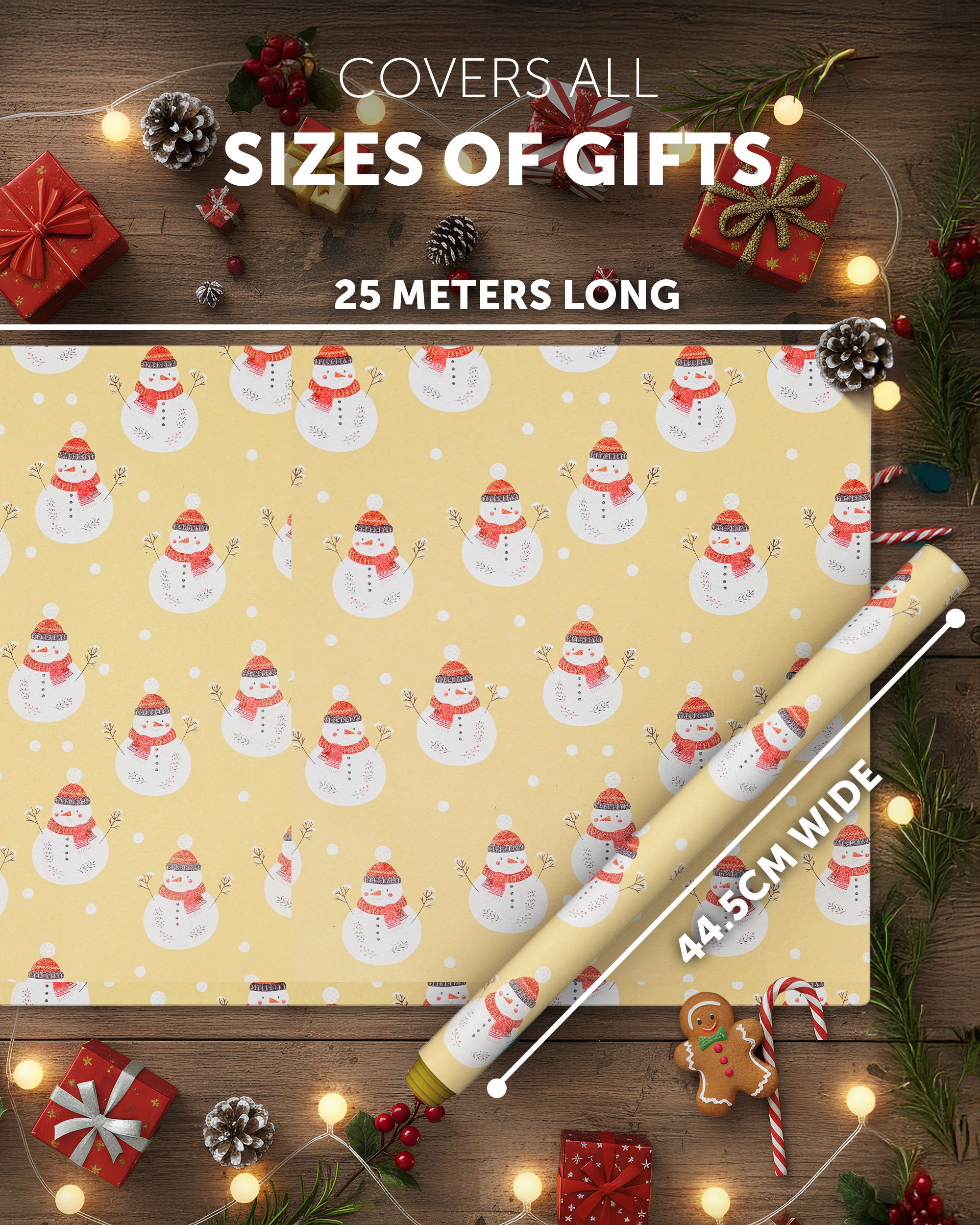 Kraft & Co 2 Pack Christmas Wrapping Paper Roll - Festive Designed Recyclable Kraft Paper, Perfect for Holiday Gifts, Arts & Crafts-Wrapping for a Merry Christmas (44.5cm x 25m)