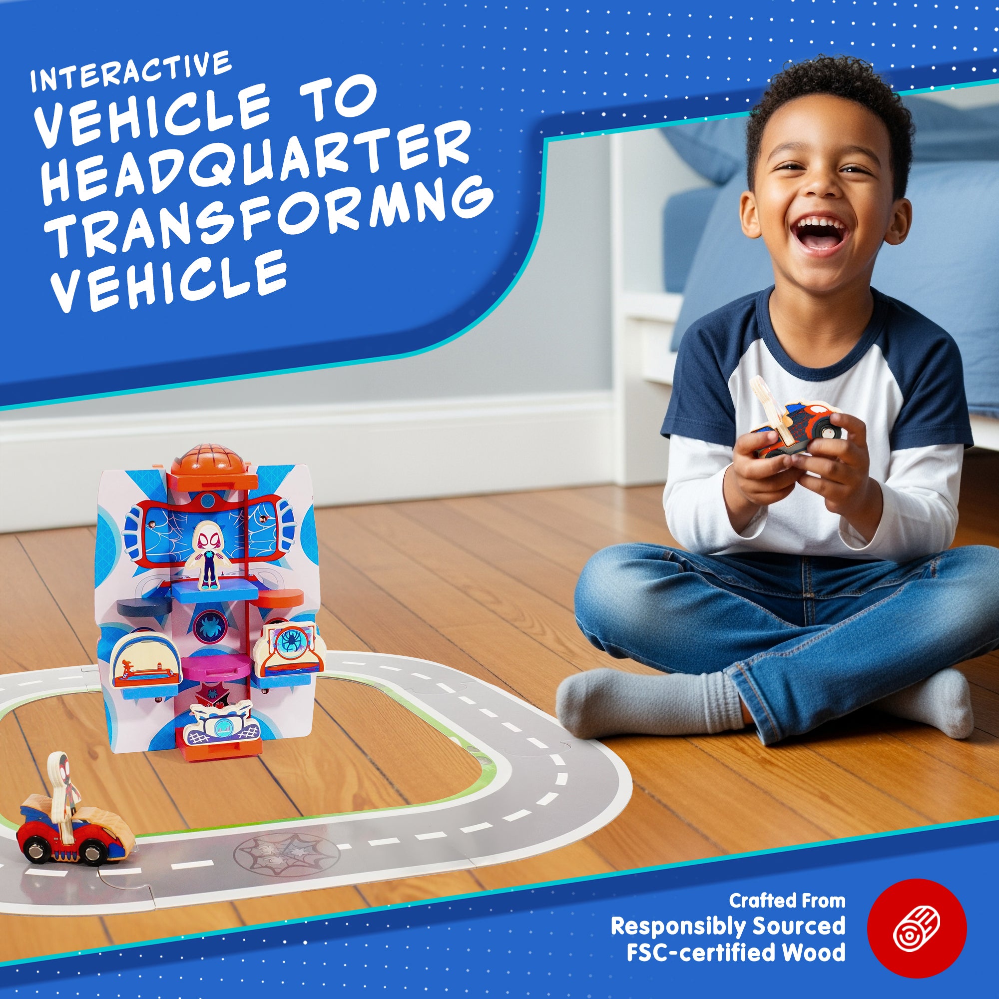 Marvel Spidey and His Amazing Friends Transforming Vehicle Playset – 17-Piece 2-in-1 Spidey Truck & Headquarters with Figures, Small Vehicles & Puzzle Road Mat – 110x255x110mm