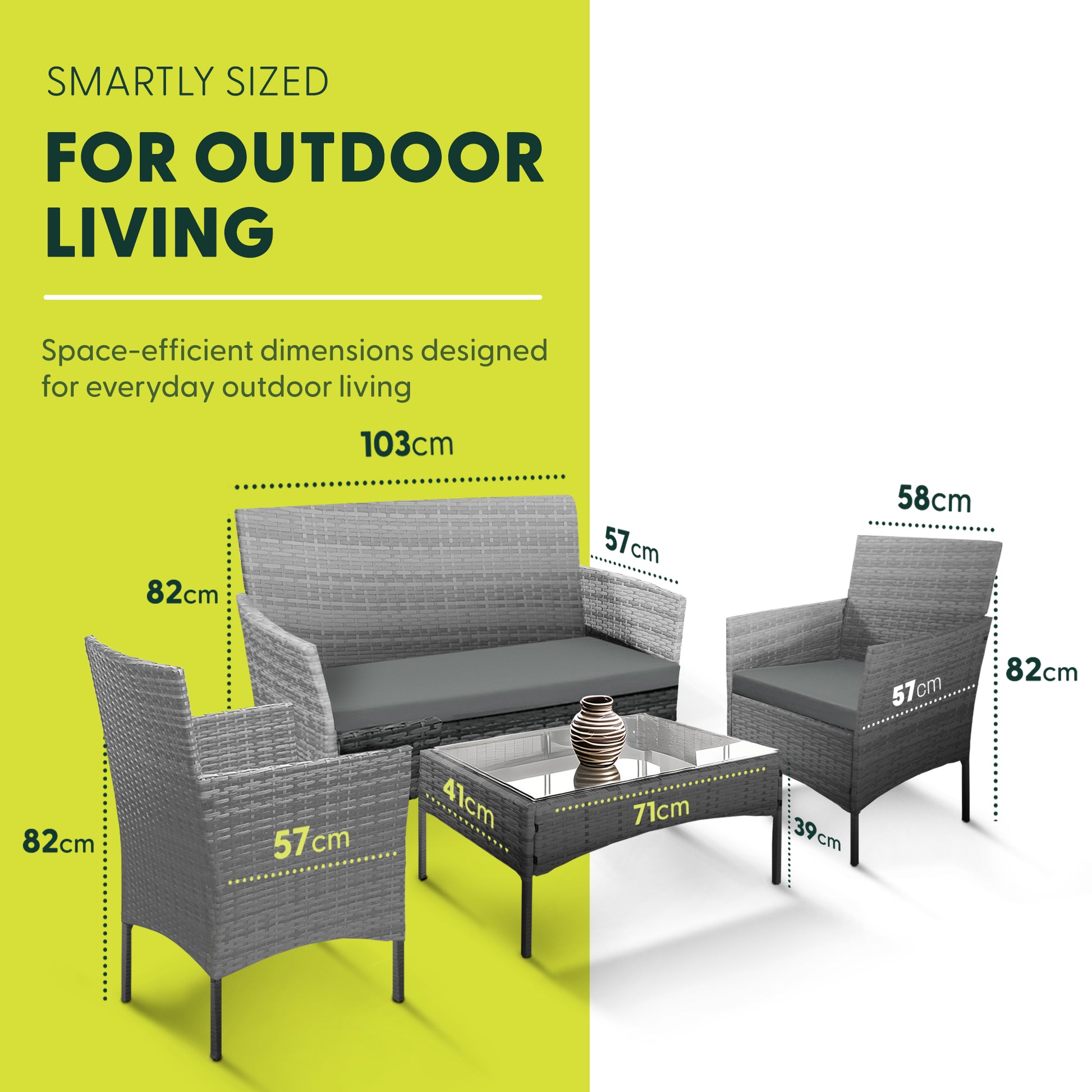 4 Piece Rattan Gray