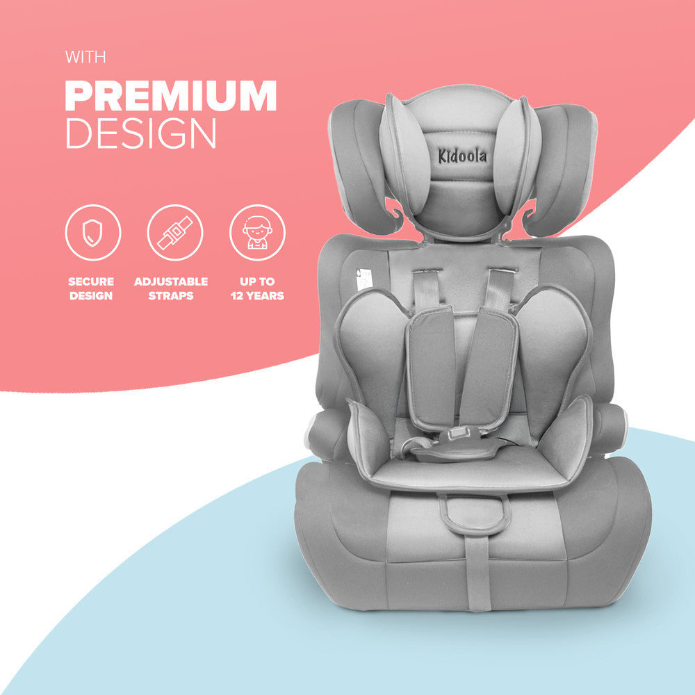 Kidoola Adjustable Car Seat for Toddlers & Children – Safety Certified Booster Seat, Comfortable Padding, 3 Age Functions, ECE R44/04 Certified, Up to 12 Years